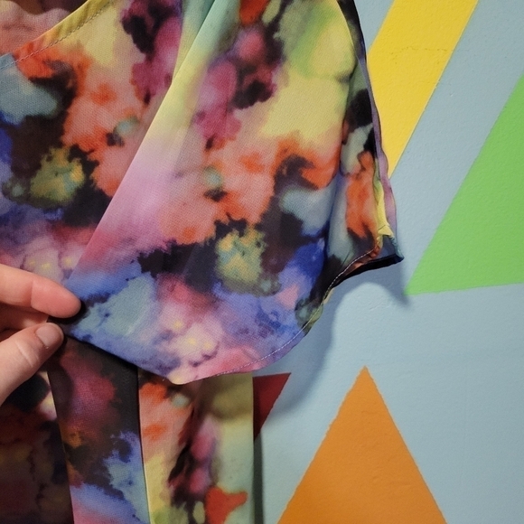 NWOT ABS John Fogerty Women's Sheer Watercolor Print Blouse Size Medium Ptp 21 - Picture 4 of 6